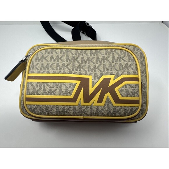 MICHAEL KORS Cooper Graphic Logo Sling Pack Yellow Brown NICE - Picture 1 of 12